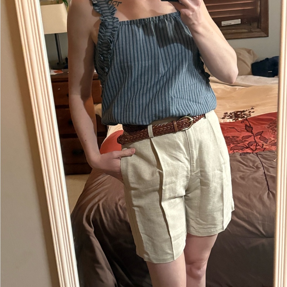 Liz Claiborne High Waist Beige Tailored Linen Shorts